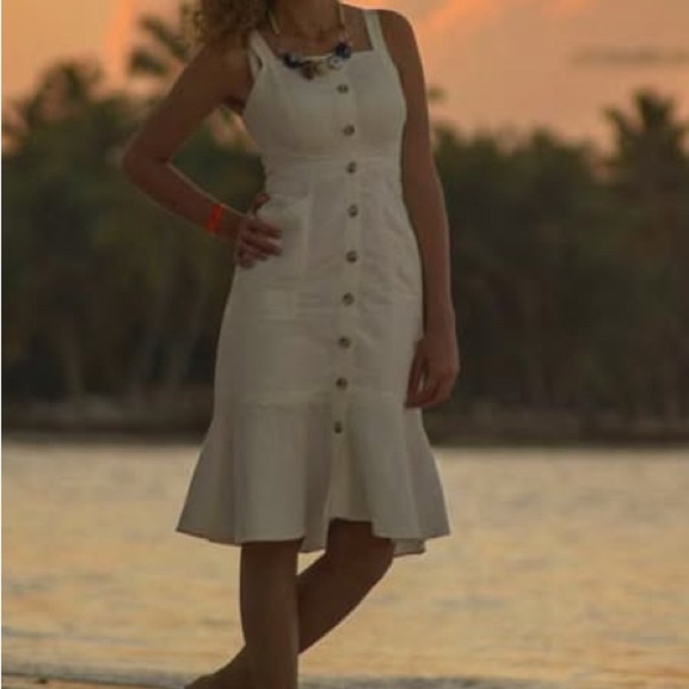 Banana Republic Cream Button-Front Midi Dress